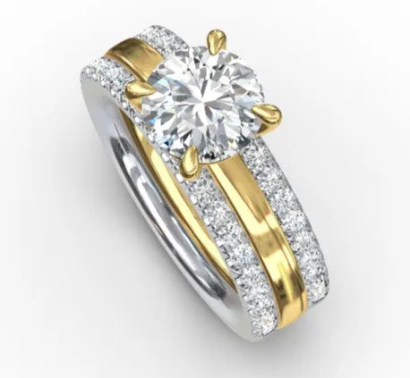 - 14K White-Yellow Gold Round Diamond Engagement Ring- REBA