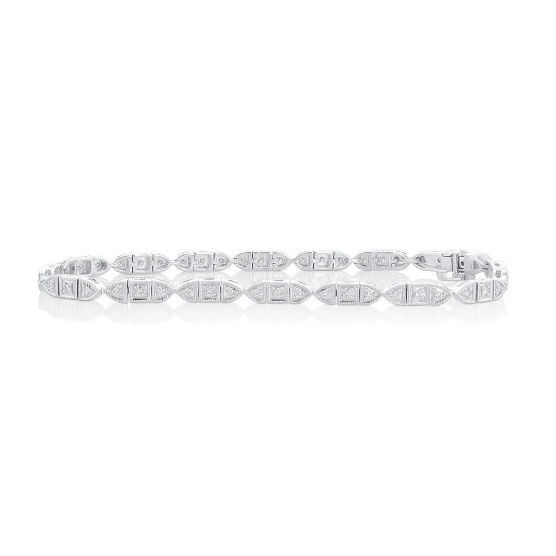 0.56 Cttw Round Diamond 14K White Gold Milgrain Fashion Bracelet