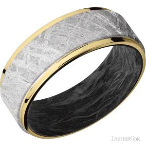 10K Yellow Gold with Polish Finish and Meteorite Inlay and Forged Carbon Fiber - 8MM