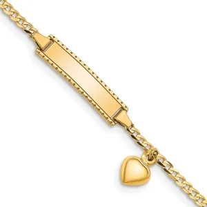 14K Children's Heart Dangle Curb Link ID Bracelet