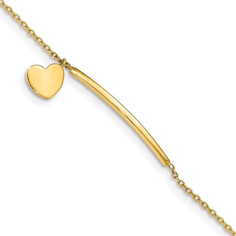 14K Children's Polished Heart Dangle w/.5in ext. Bracelet