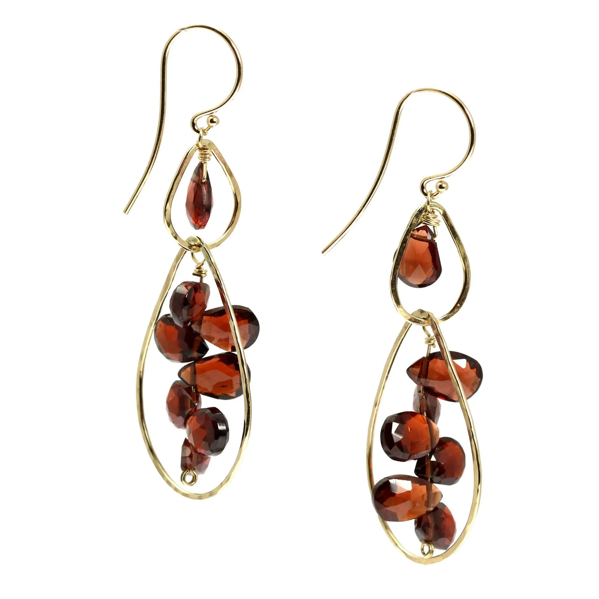 14K Gold Hammered Earrings with Garnets