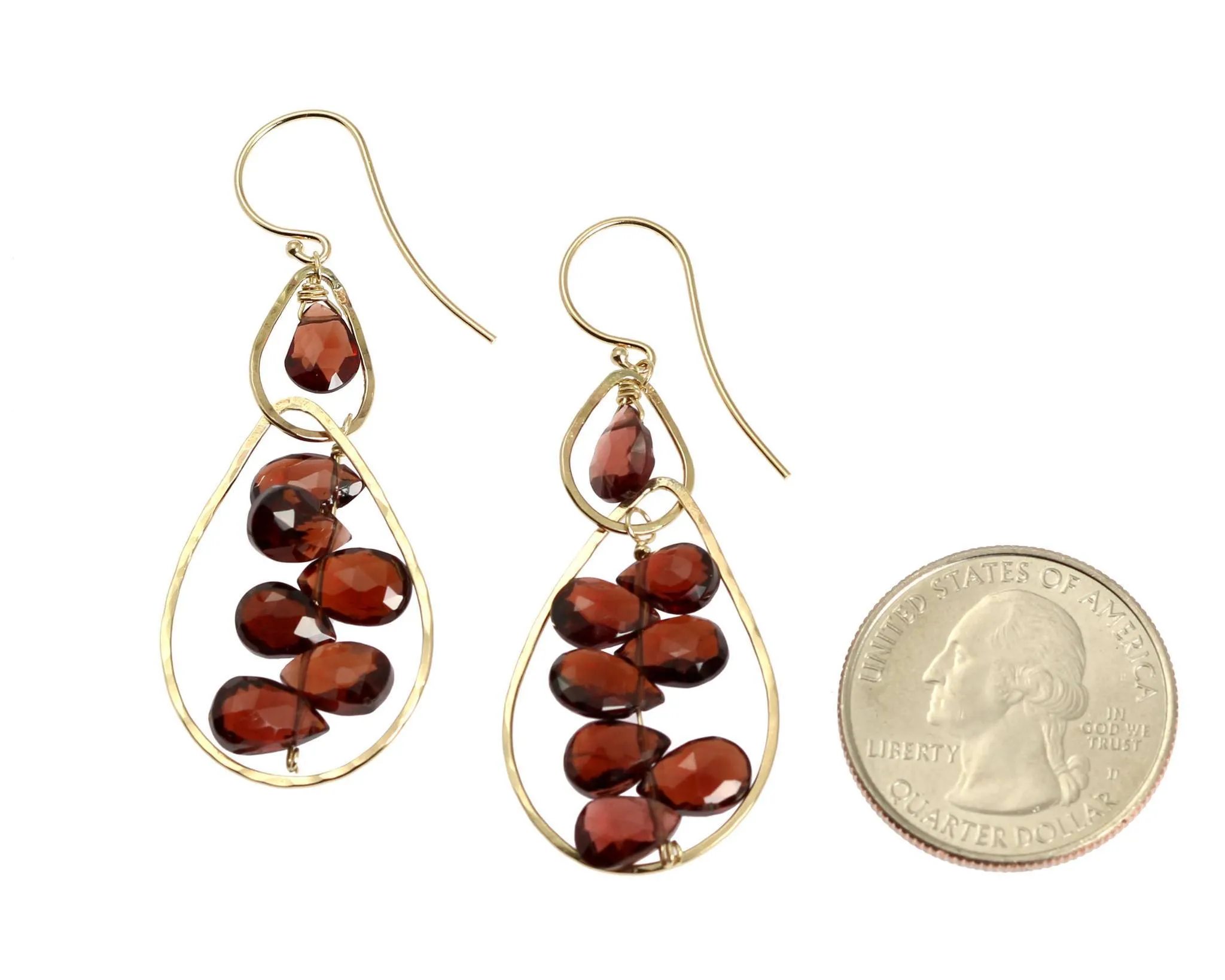 14K Gold Hammered Earrings with Garnets