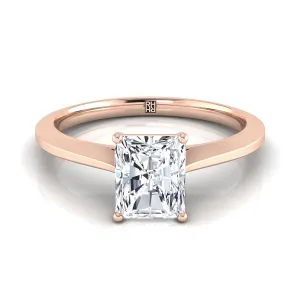 14K Rose Gold Radiant Cut Center  Timeless Solitaire Comfort Fit Engagement Ring