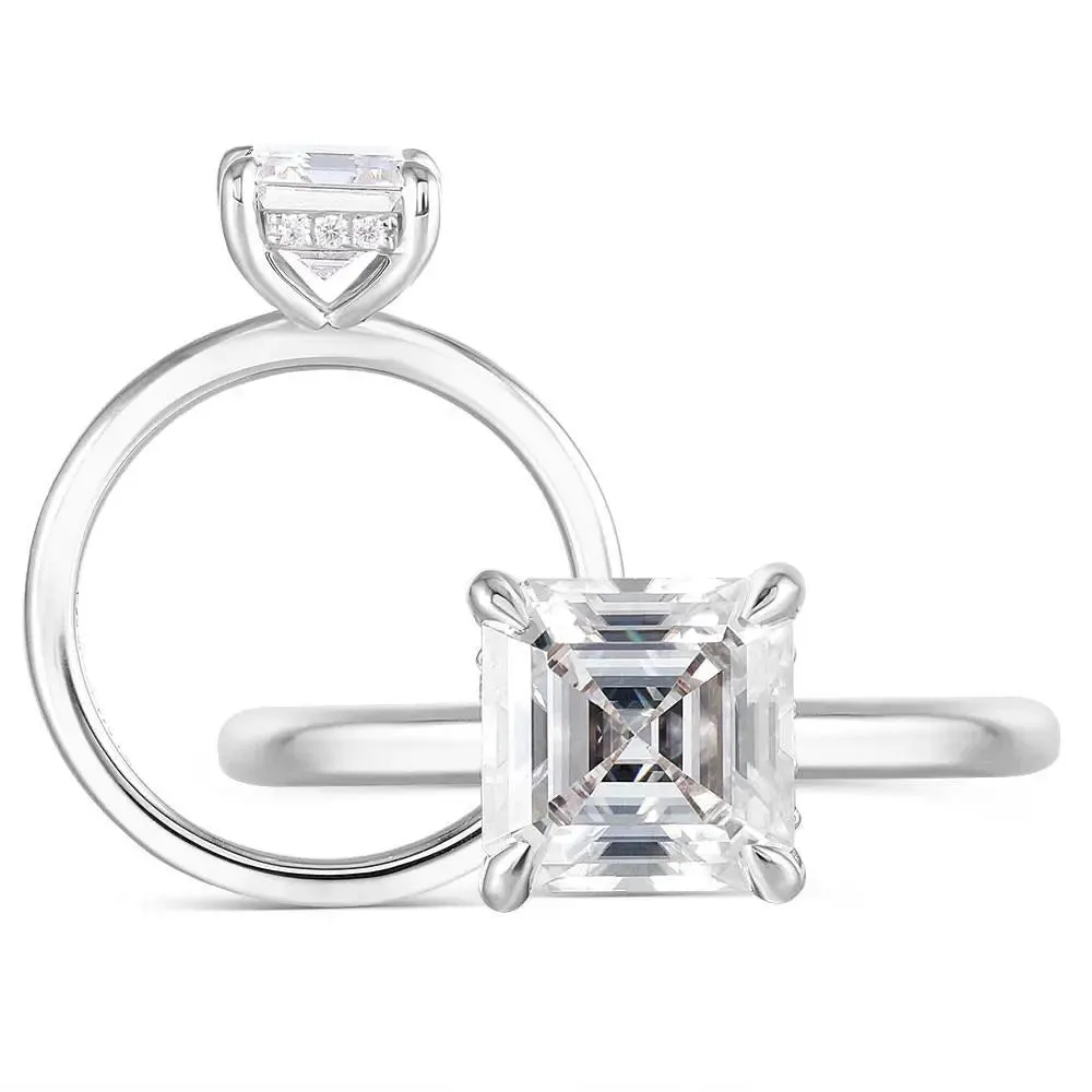 14k White Gold Asscher Cut Moissanite Ring 1.5ct Total