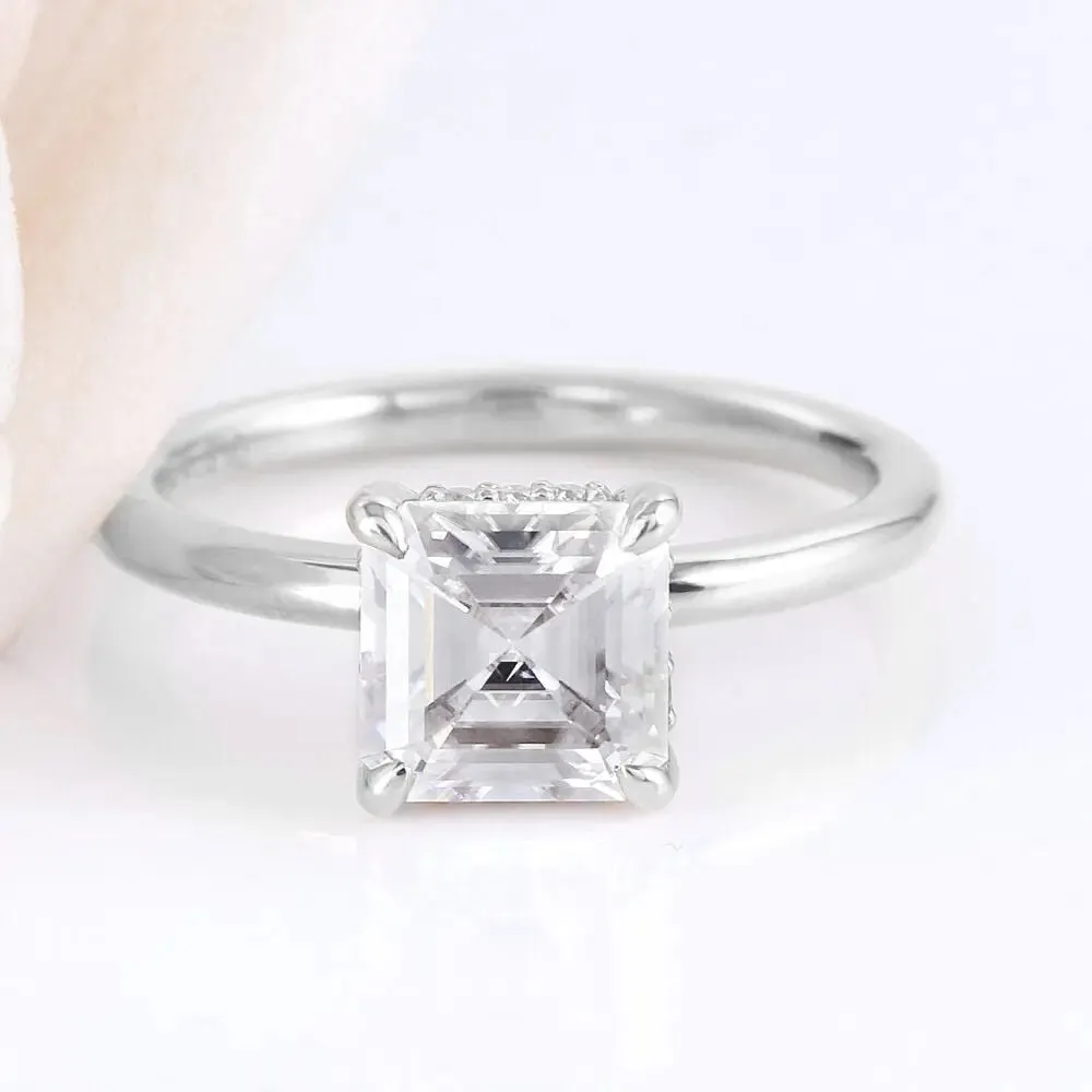 14k White Gold Asscher Cut Moissanite Ring 1.5ct Total