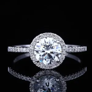 14k White Gold Halo Moissanite Ring 1ct Center Stone