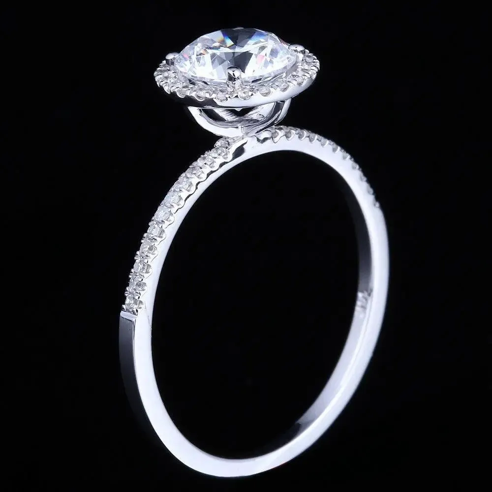 14k White Gold Halo Moissanite Ring 1ct Center Stone