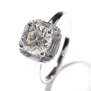 14k White Gold Halo Moissanite Ring 1ct Center Stone