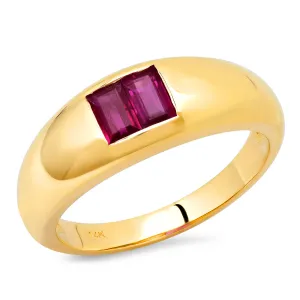 14K YG Double Baguette Burmese Ruby Gypsy Gem Ring