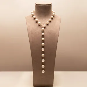 14KT Yellow Gold Link White Pearl Baroque Lariat Necklace