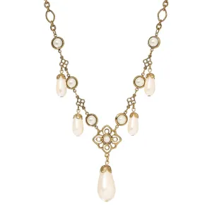 1928 Jewelry Golden Allure Teardrop Faux Pearl Pendant Necklace 15"   3" Extension