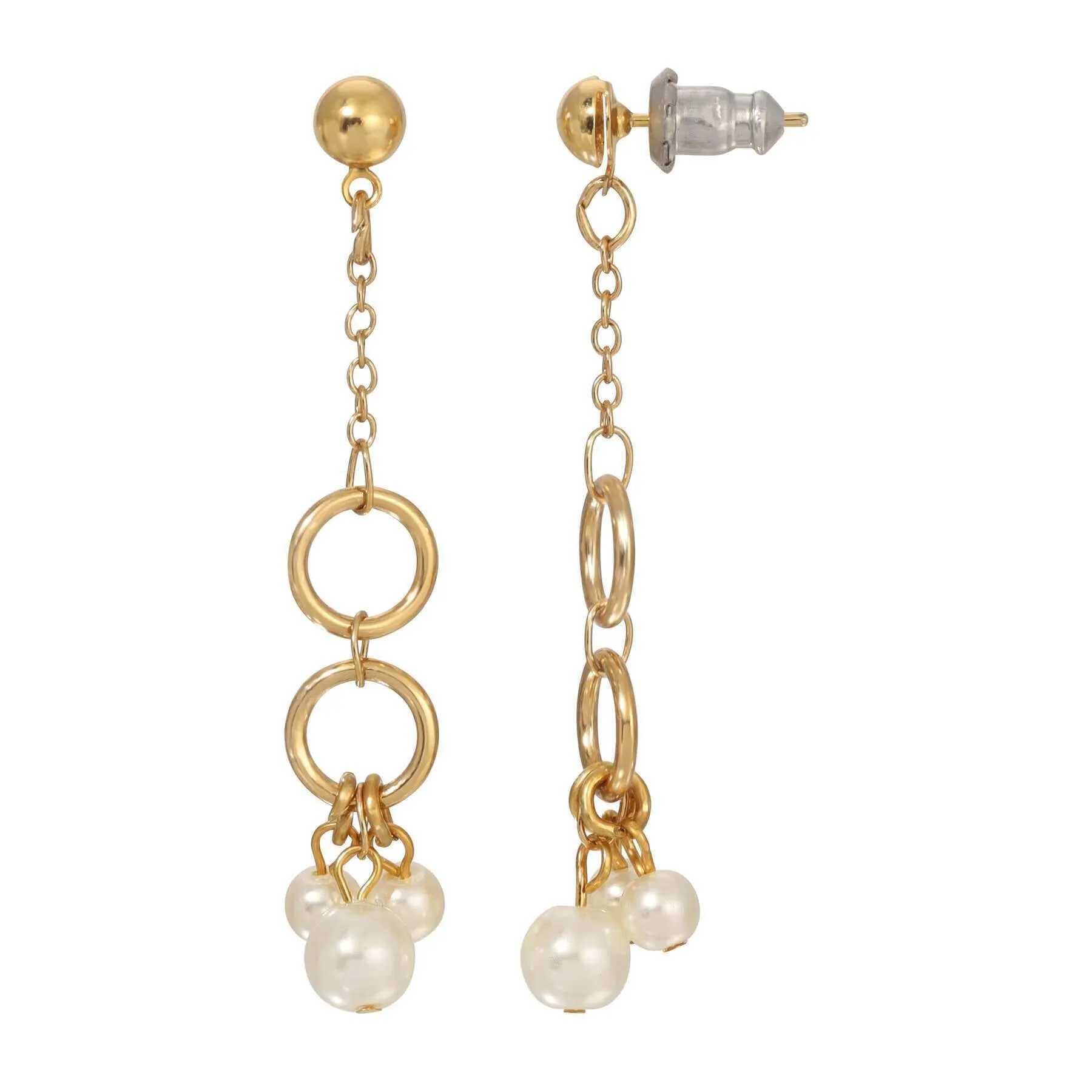 1928 Jewelry Golden Circles & Pearls Dangling Post Earrings