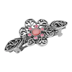 1928 Jewelry Rose Pink Crystal Flower Bar Hair Barrette