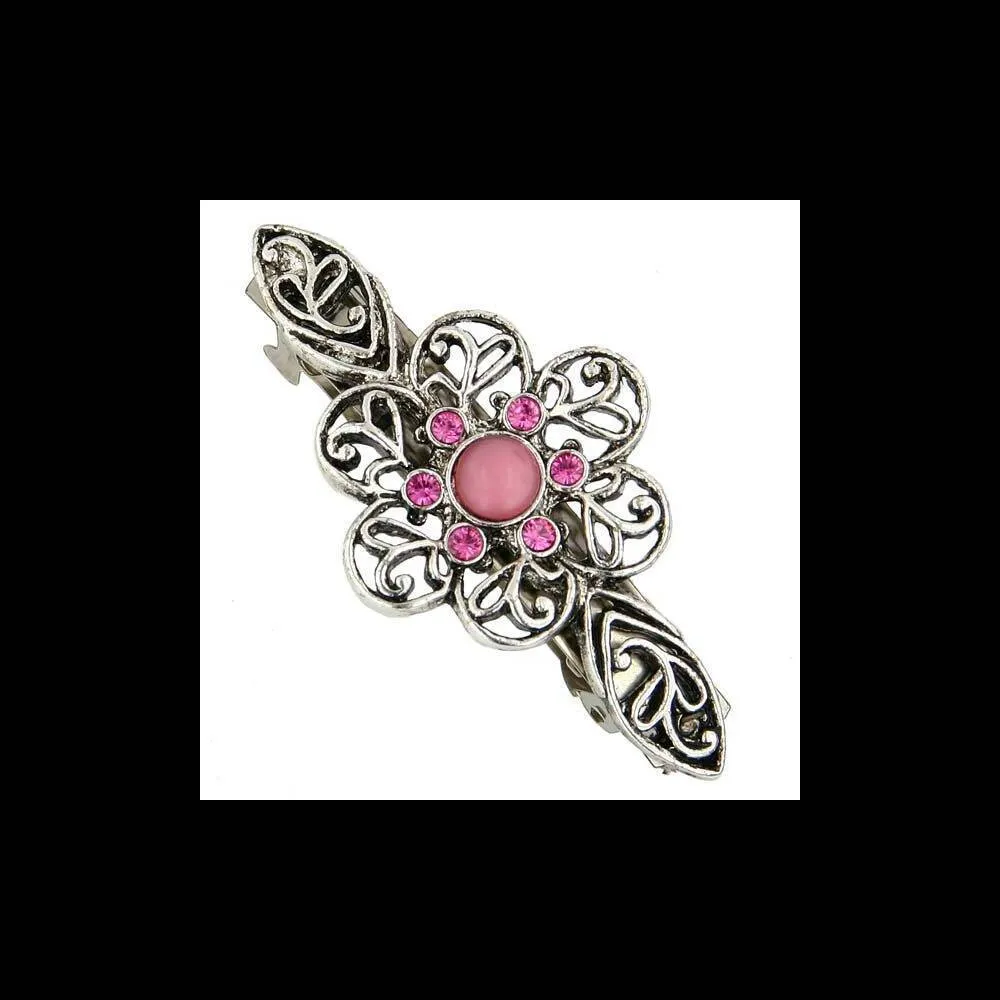 1928 Jewelry Rose Pink Crystal Flower Bar Hair Barrette