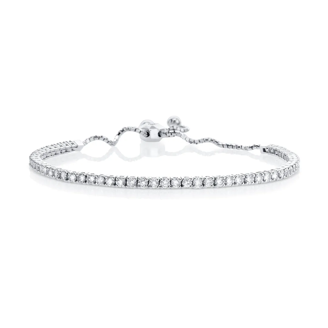 1.97 Cttw Round Diamond 14K White Gold Bolo Bracelet