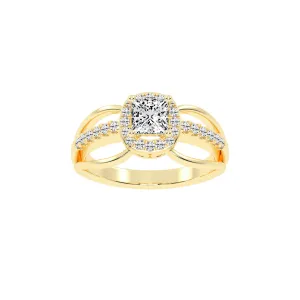 70 Cent Modern Princess with Halo Diamond Ring