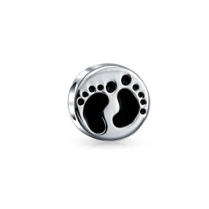 925 Sterling Silver Family Tiny Feet Footprints Charm Bead for European Bracelet