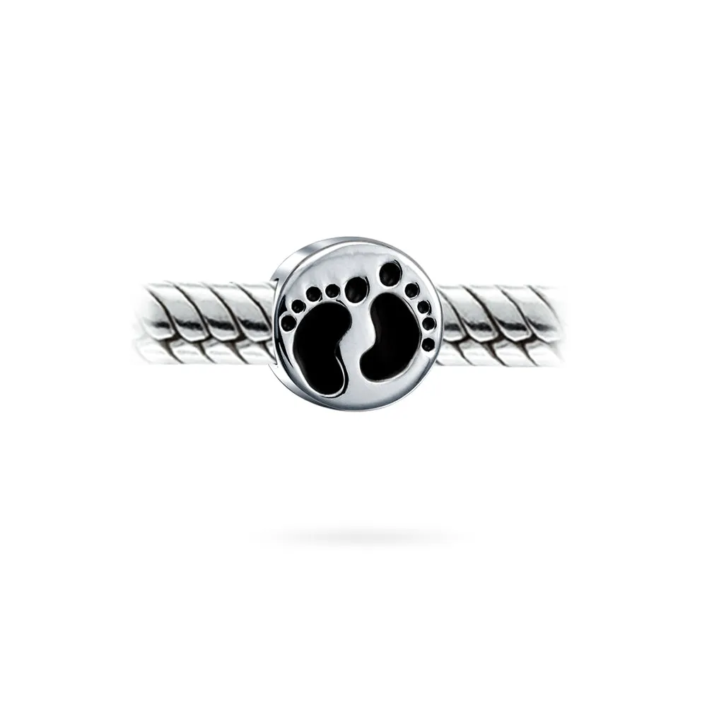 925 Sterling Silver Family Tiny Feet Footprints Charm Bead for European Bracelet