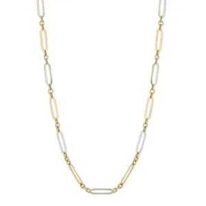 9ct Yellow And White Gold Elongated Link Necklace GN364