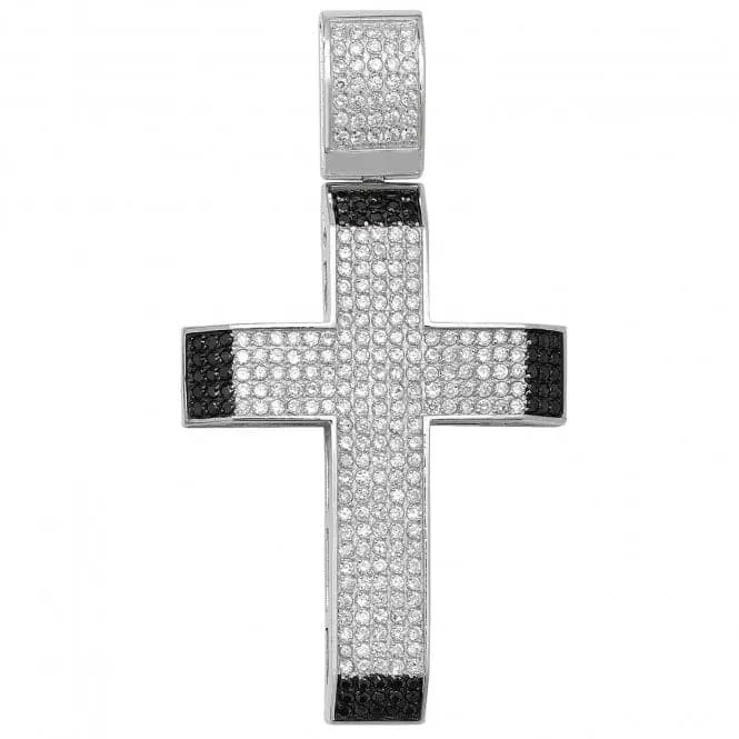 Acotis Silver Black/Clear Zirconia Cross Pendant G6758BK