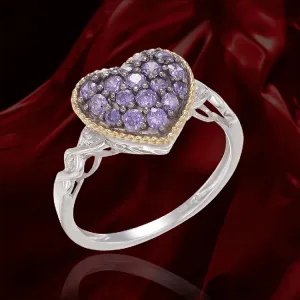 Amethyst Heart Ring with 18K Yellow Gold Finished Rope Detail