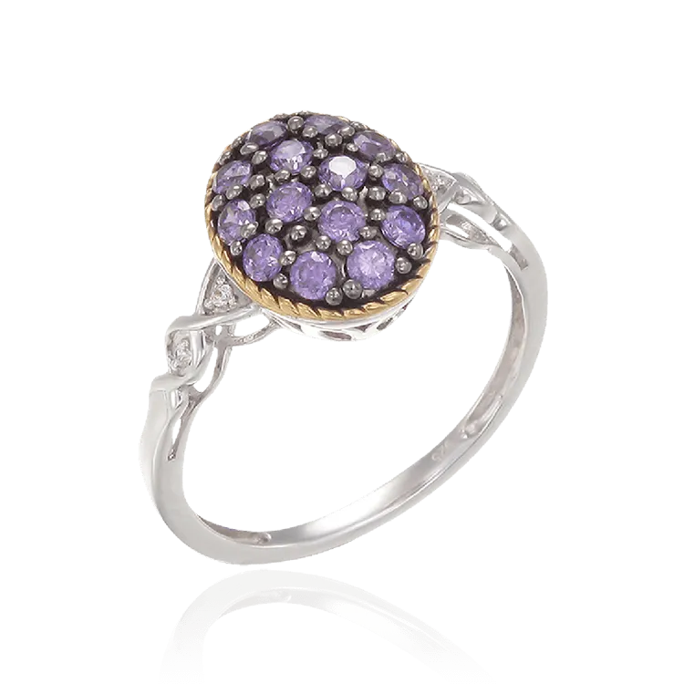 Amethyst Oval Ring with 18K Yellow Gold Finished Rope Detail