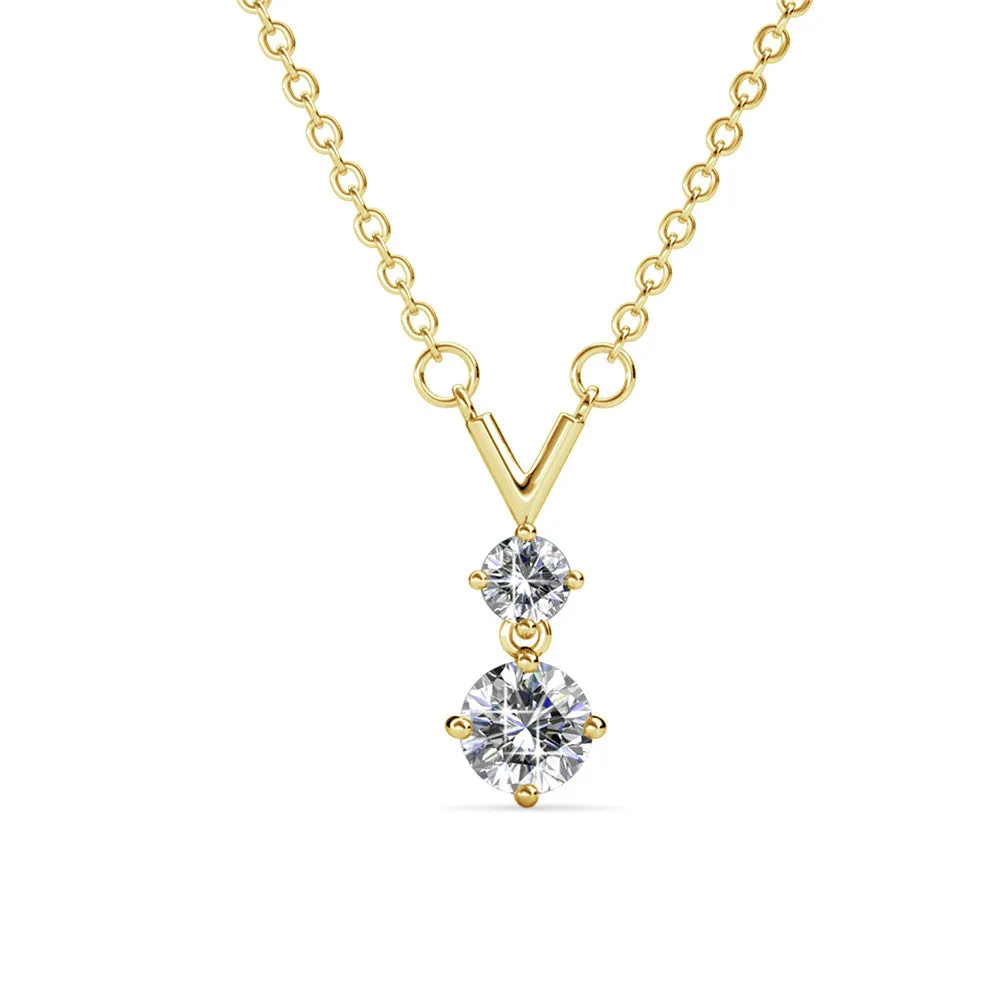 Andy Unique 18k White Gold Plated 2-Stone Pendant Necklace with Swarovski Crystals