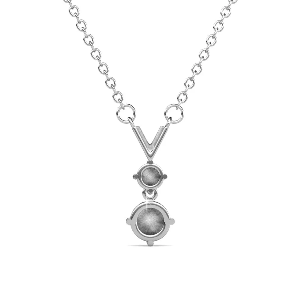 Andy Unique 18k White Gold Plated 2-Stone Pendant Necklace with Swarovski Crystals