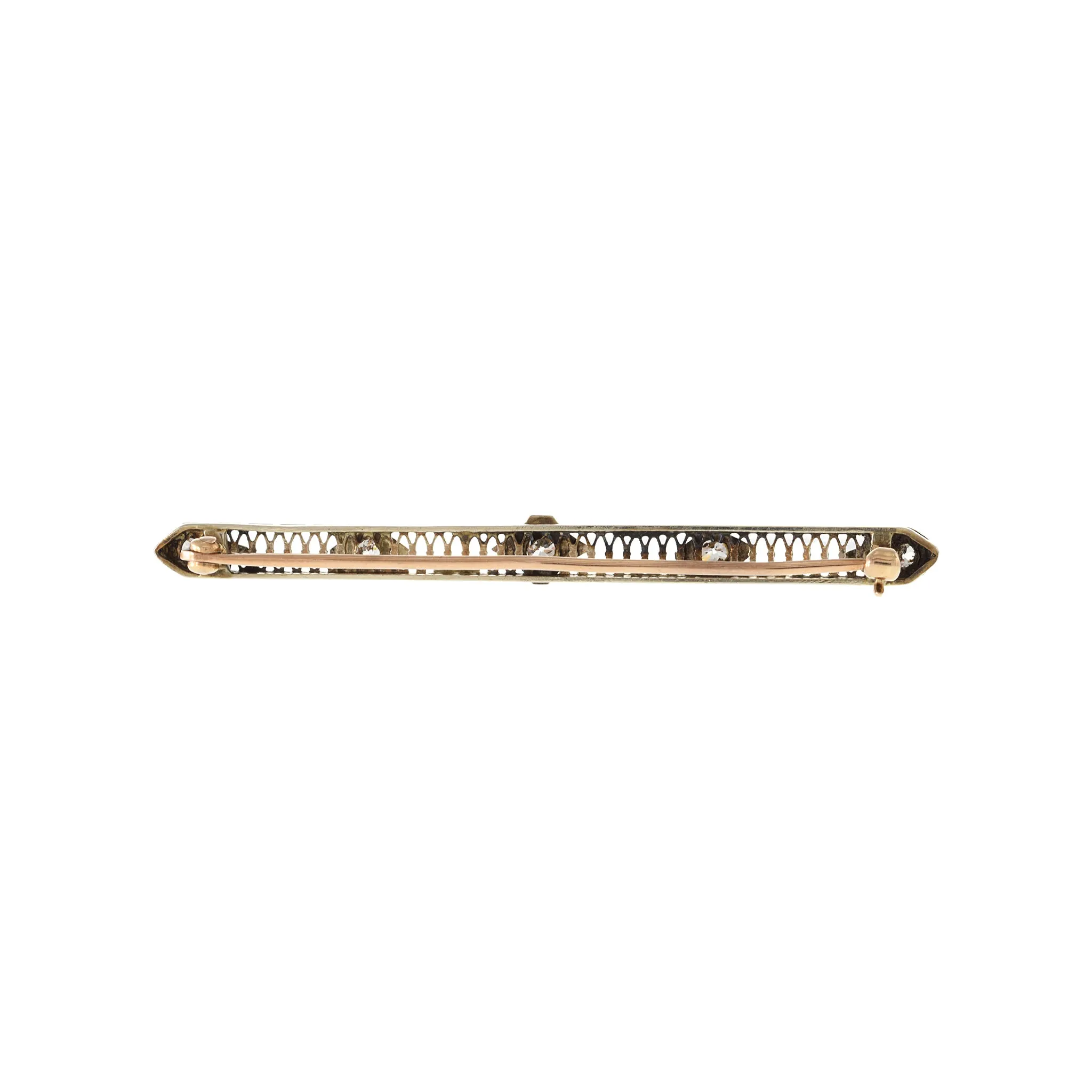 Antique 14KT Two-Tone Gold Victorian Era Five Diamond Filigree Stick Pin