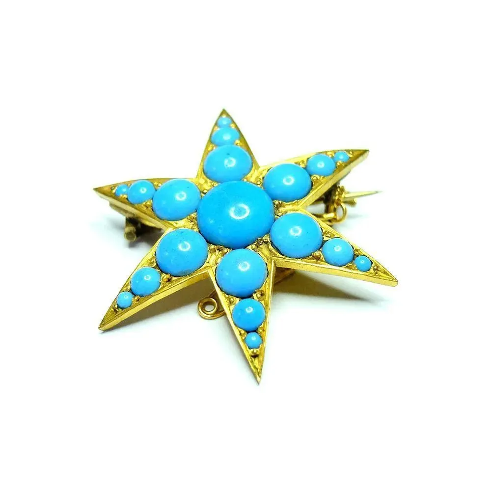 Antique Victorian (1837-1901) Turquoise Glass Star Brooch