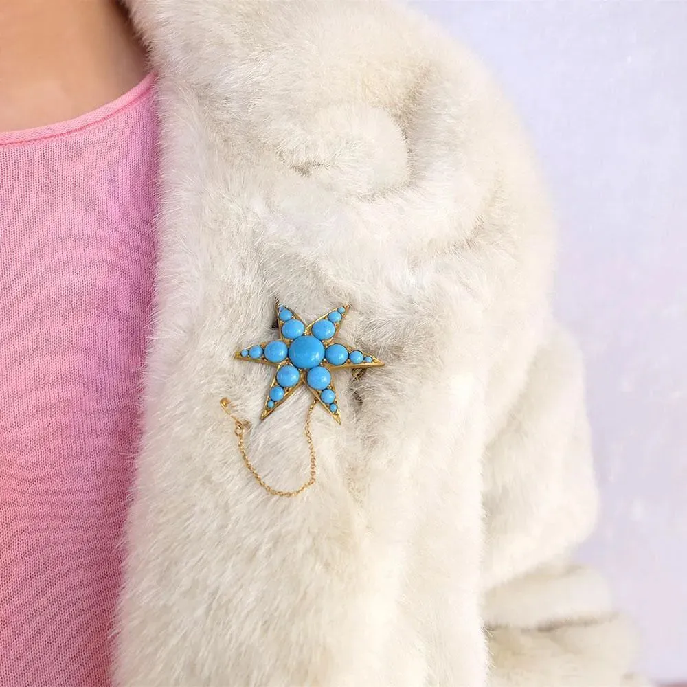 Antique Victorian (1837-1901) Turquoise Glass Star Brooch