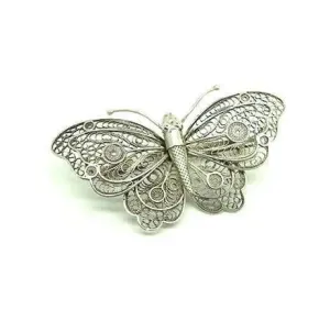 Antique Victorian Butterfly Moth Silver Filigree Brooch