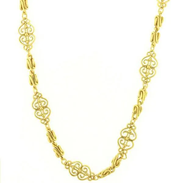 Antiquities Couture Gold Scrollwork Heart Filigree Chain Rope Necklace 46"