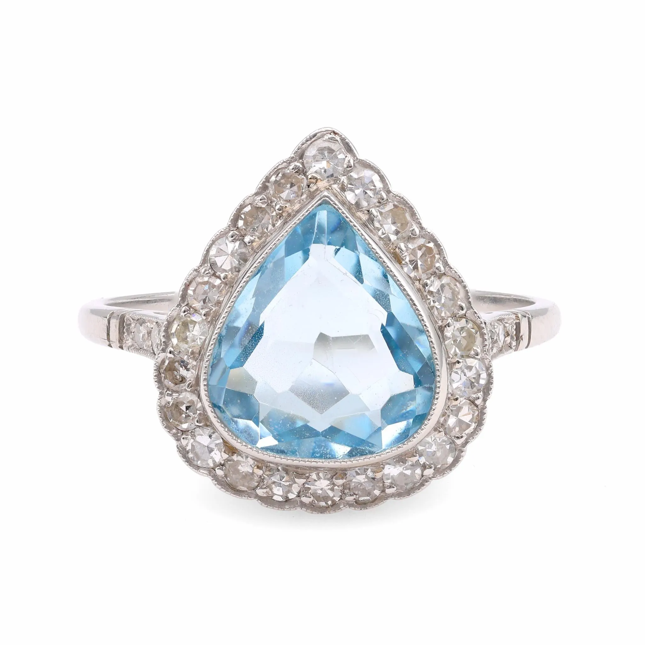 Art Deco Inspired 2.14 Carat Aquamarine Diamond Platinum Cluster Ring