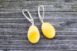 Baltic Amber Earrings Butterscotch Natural Untreated Jewelry 1.5" 3.7 gram 925 Silver