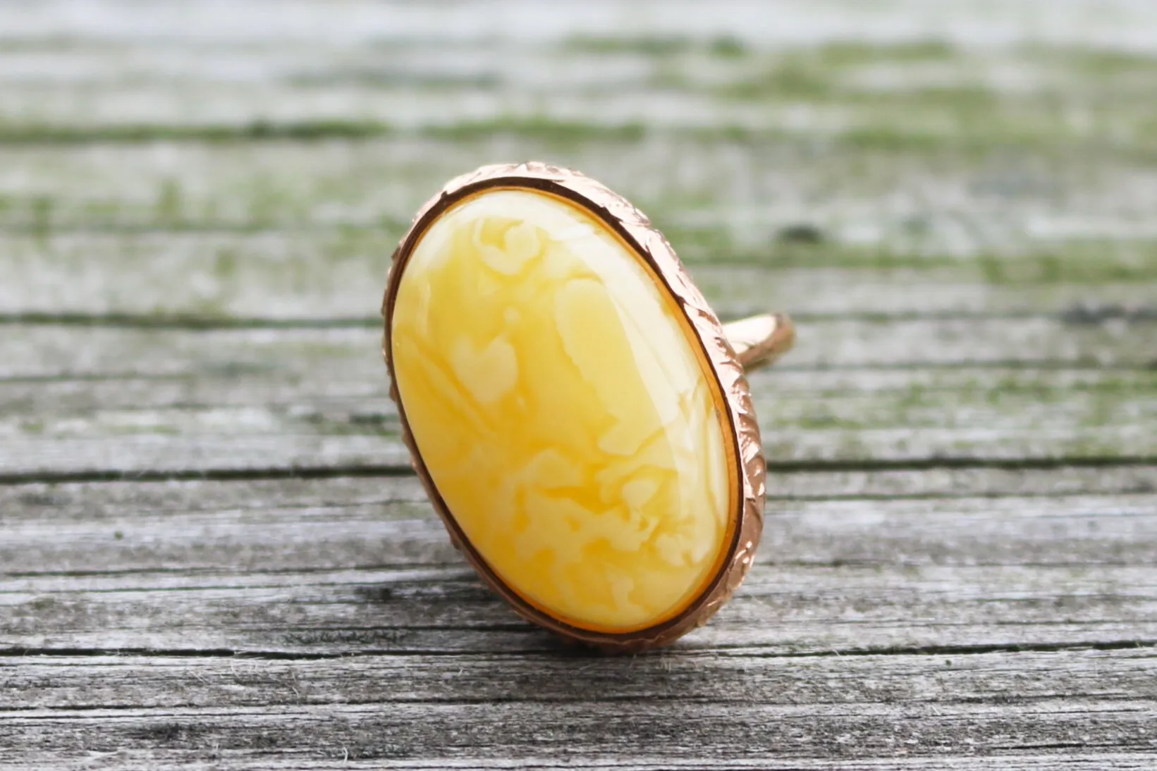 Baltic Amber Ring Gold Butterscotch Plated Adjustable Natural Untreated 13 gram