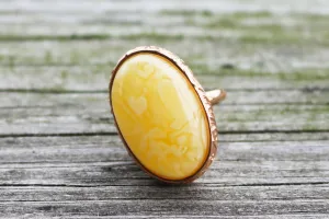 Baltic Amber Ring Gold Butterscotch Plated Adjustable Natural Untreated 13 gram