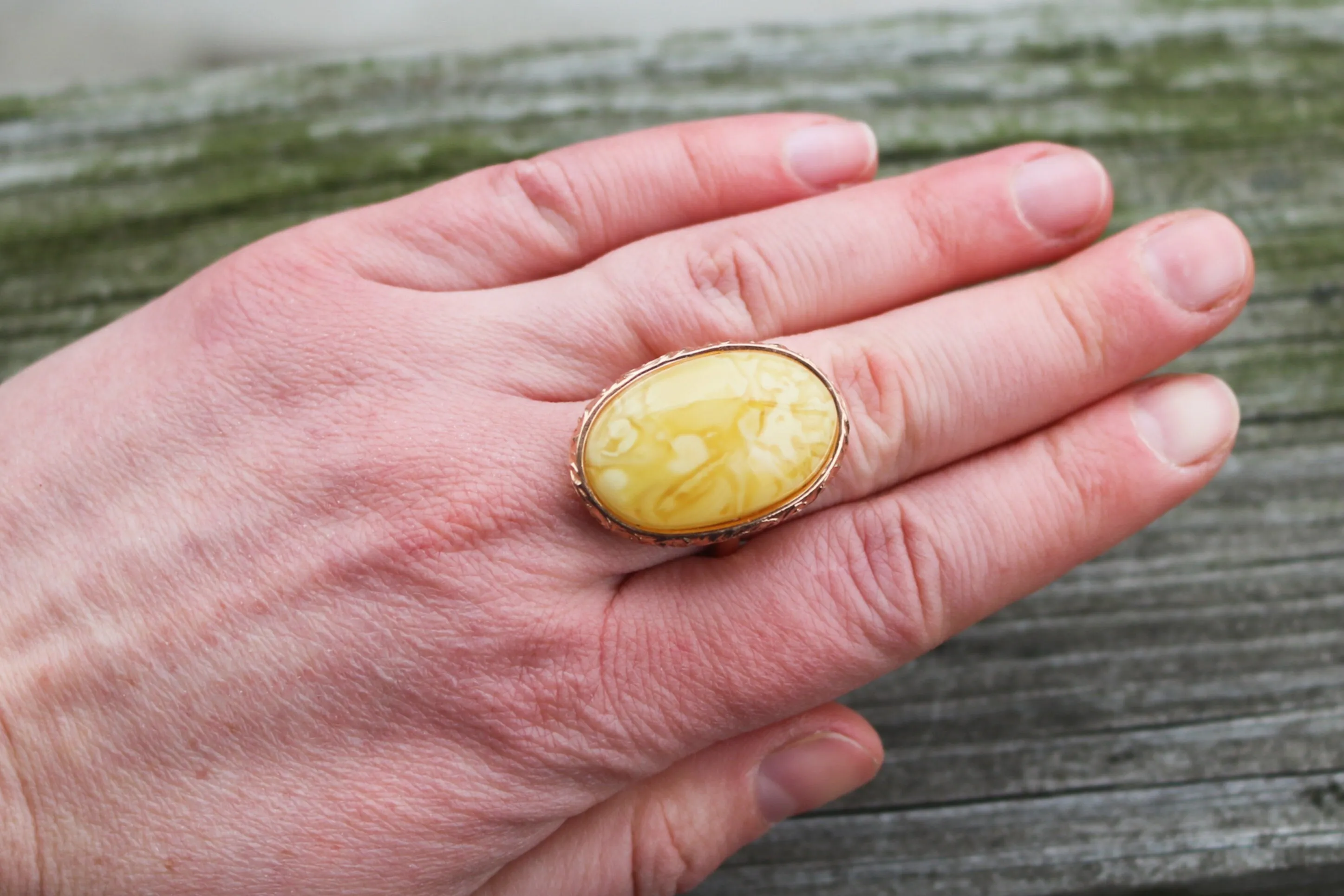 Baltic Amber Ring Gold Butterscotch Plated Adjustable Natural Untreated 13 gram