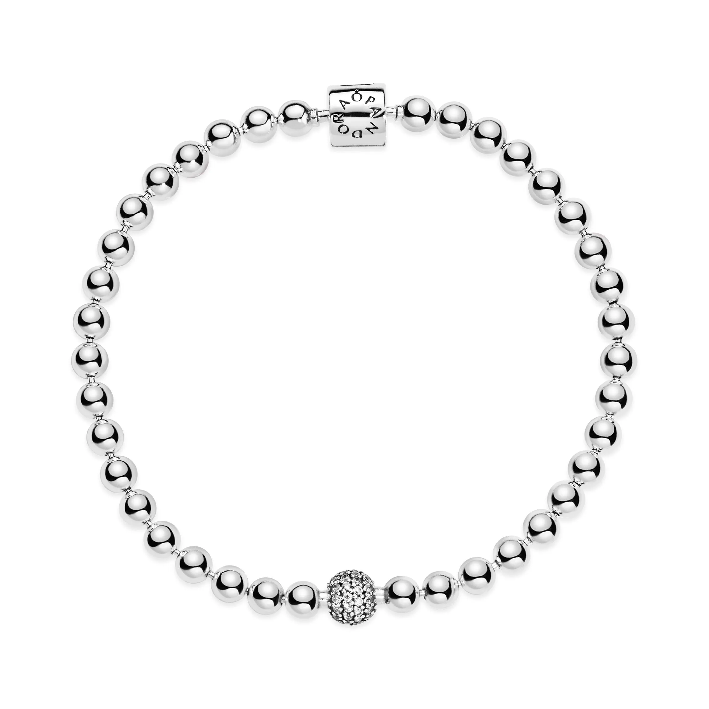 Beaded sterling silver bracelet with clear cubic zirconia