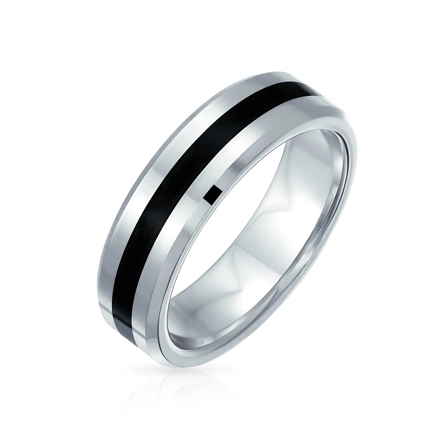 Black Silver Two Tone Tungsten Wedding Band Ring for Men - Comfort Fit