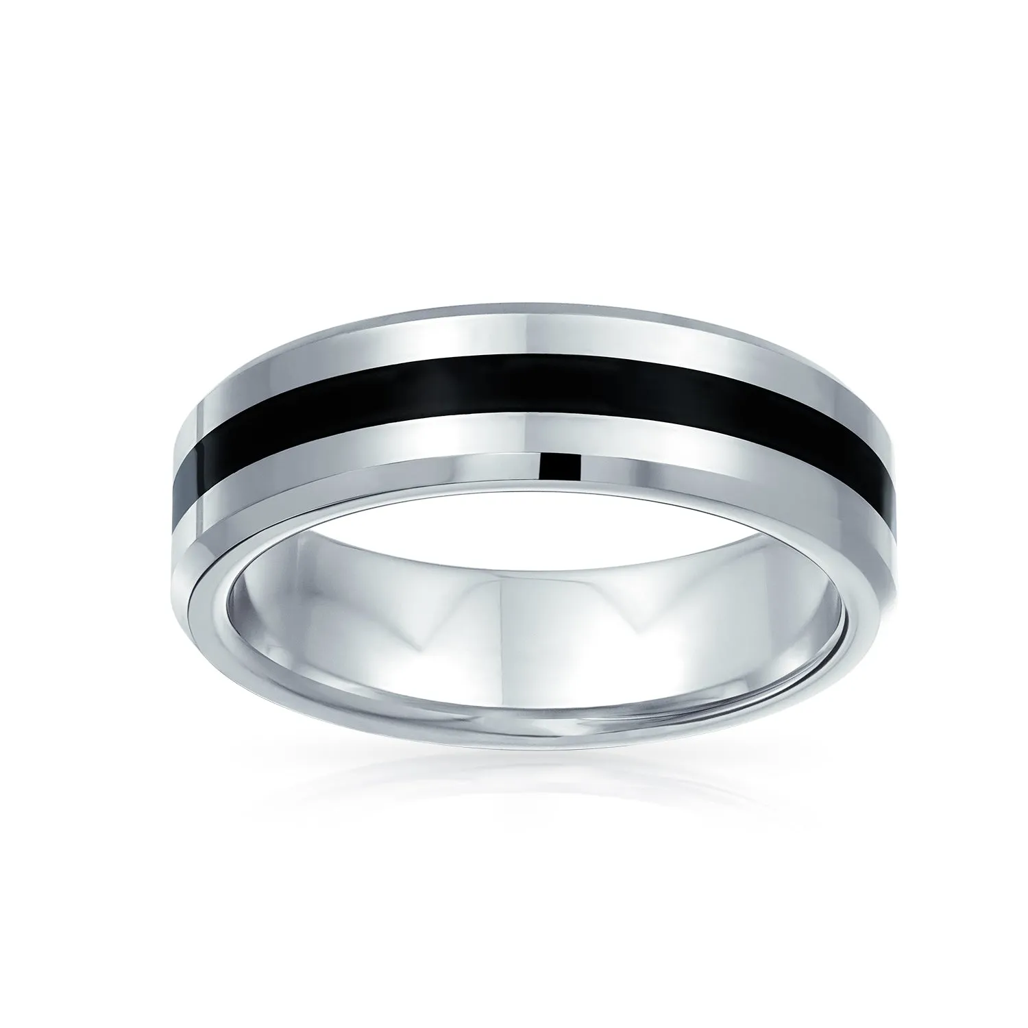 Black Silver Two Tone Tungsten Wedding Band Ring for Men - Comfort Fit