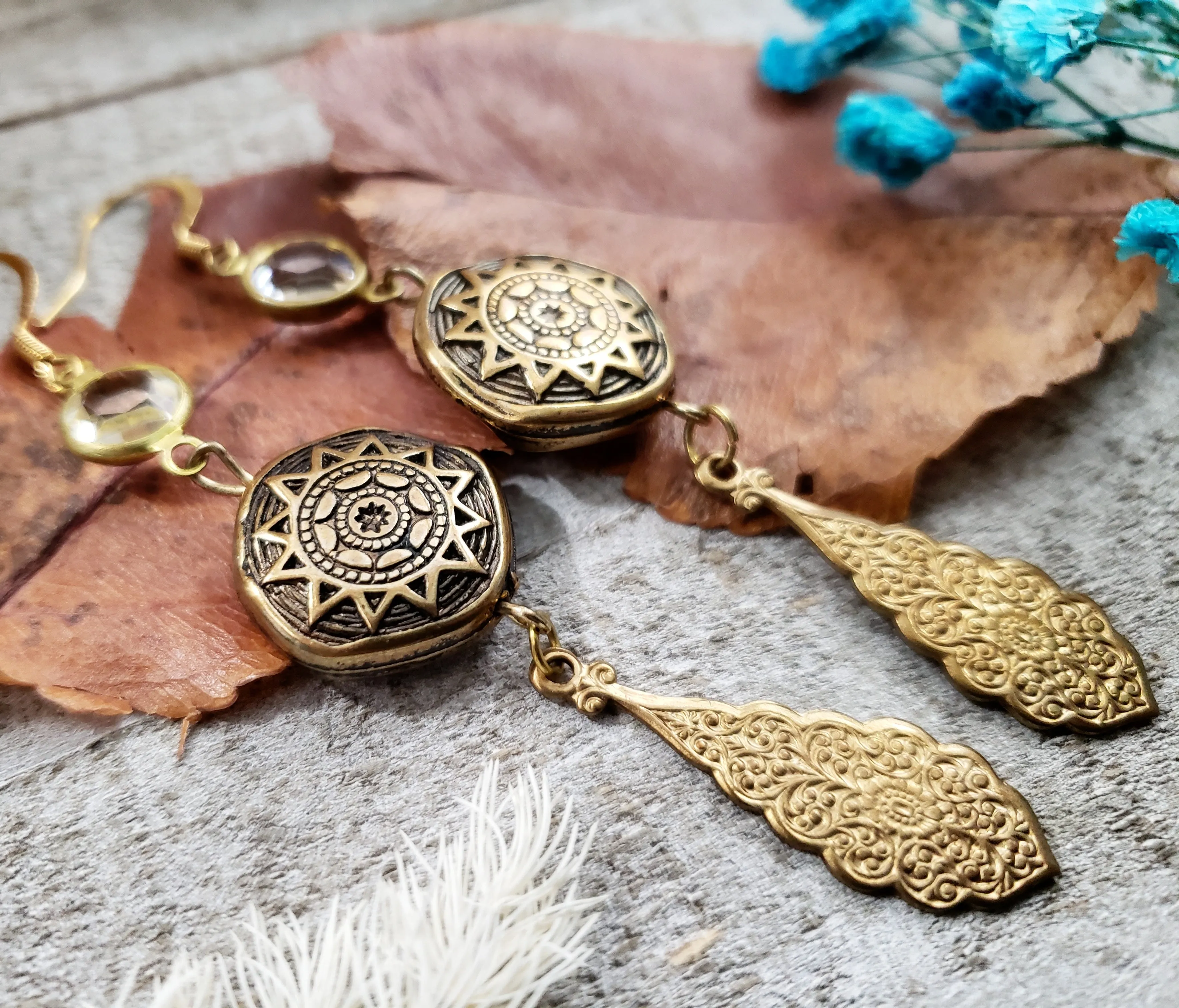 Boho gold sun earrings