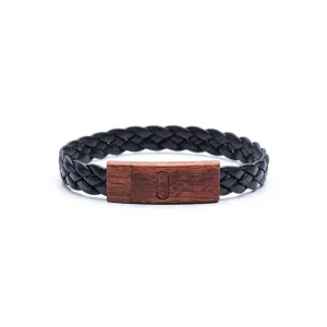 Bracelet - Wooden Clasp with Braided Leather Band and Hawaiian Koa