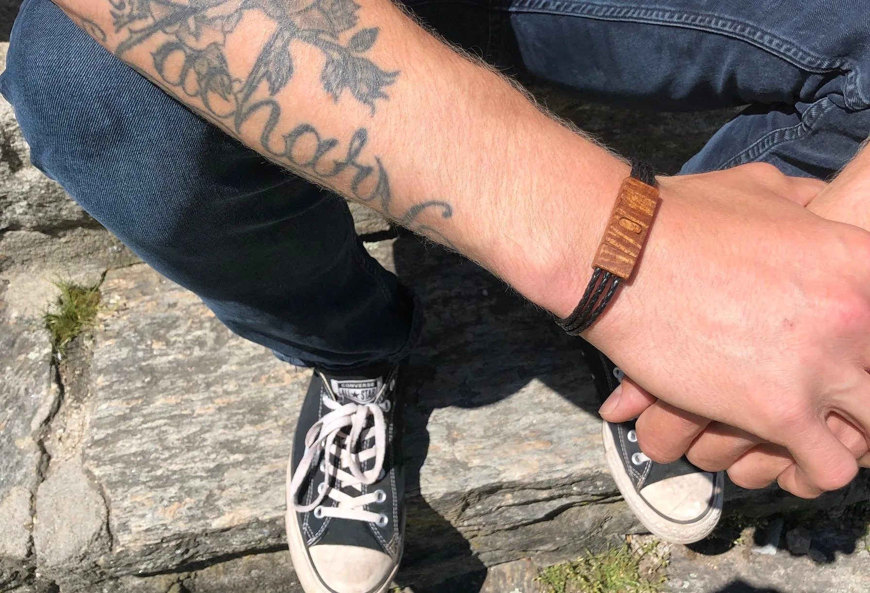 Bracelet - Wooden Clasp with Braided Leather Band and Hawaiian Koa