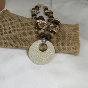 Brown and Ivory Handmade Artisan Bead Necklace Samunnat and Swazi