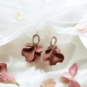 Brown - Latte brown flower earrings | dangle petals statement earrings | unique golden bar floral earrings | bridal party wedding earrings