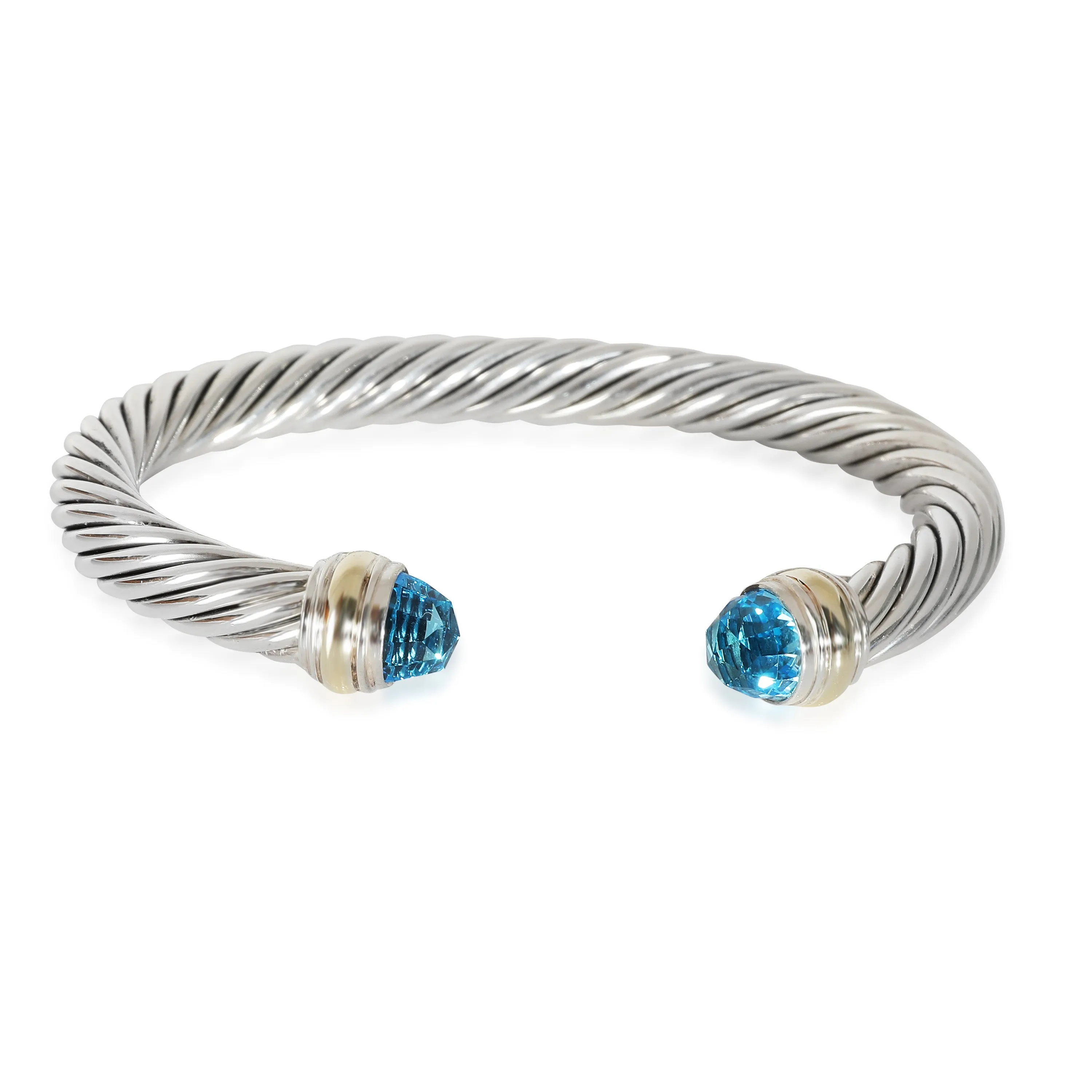 Cable Blue Topaz Bracelet in 14k Yellow Gold/Sterling Silver