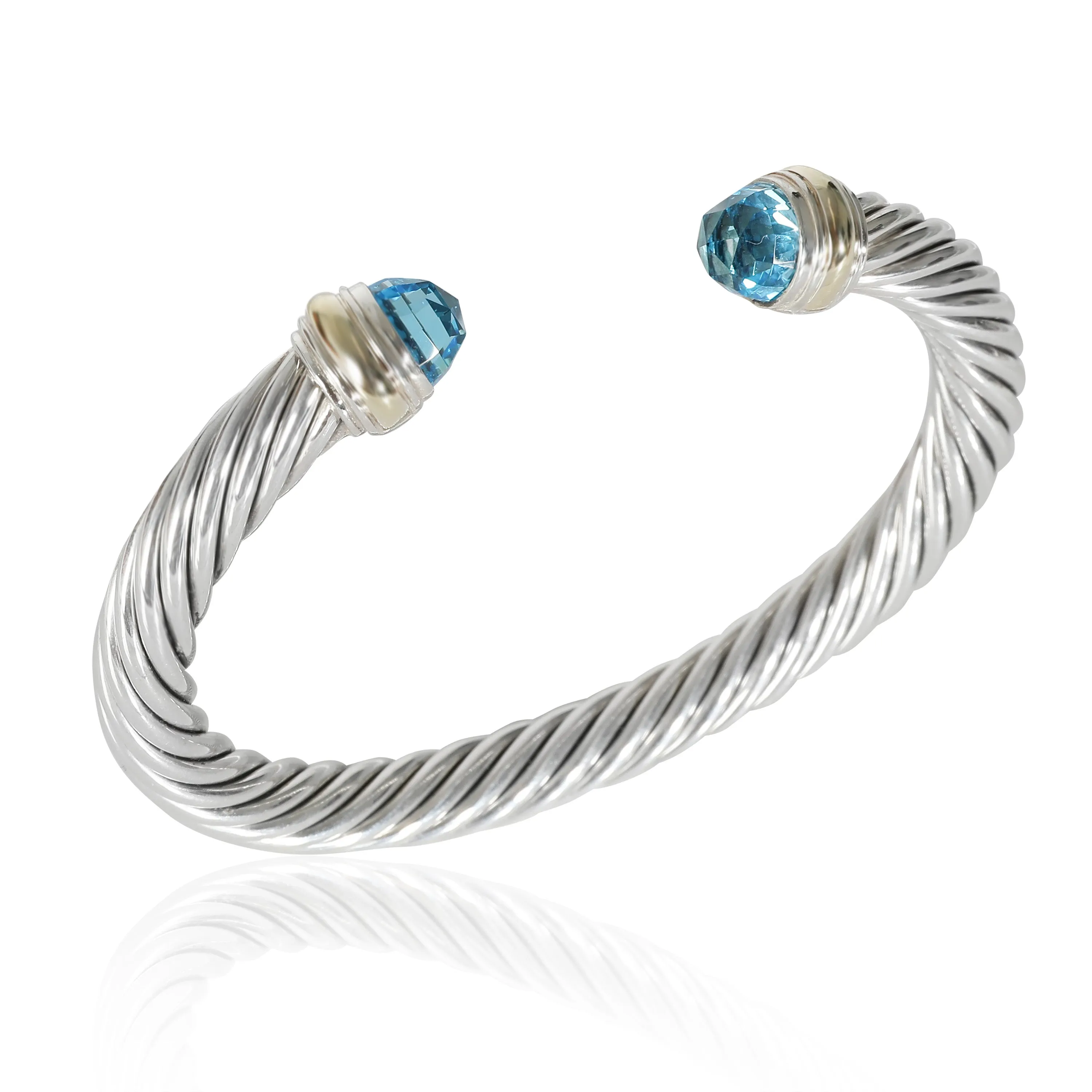 Cable Blue Topaz Bracelet in 14k Yellow Gold/Sterling Silver