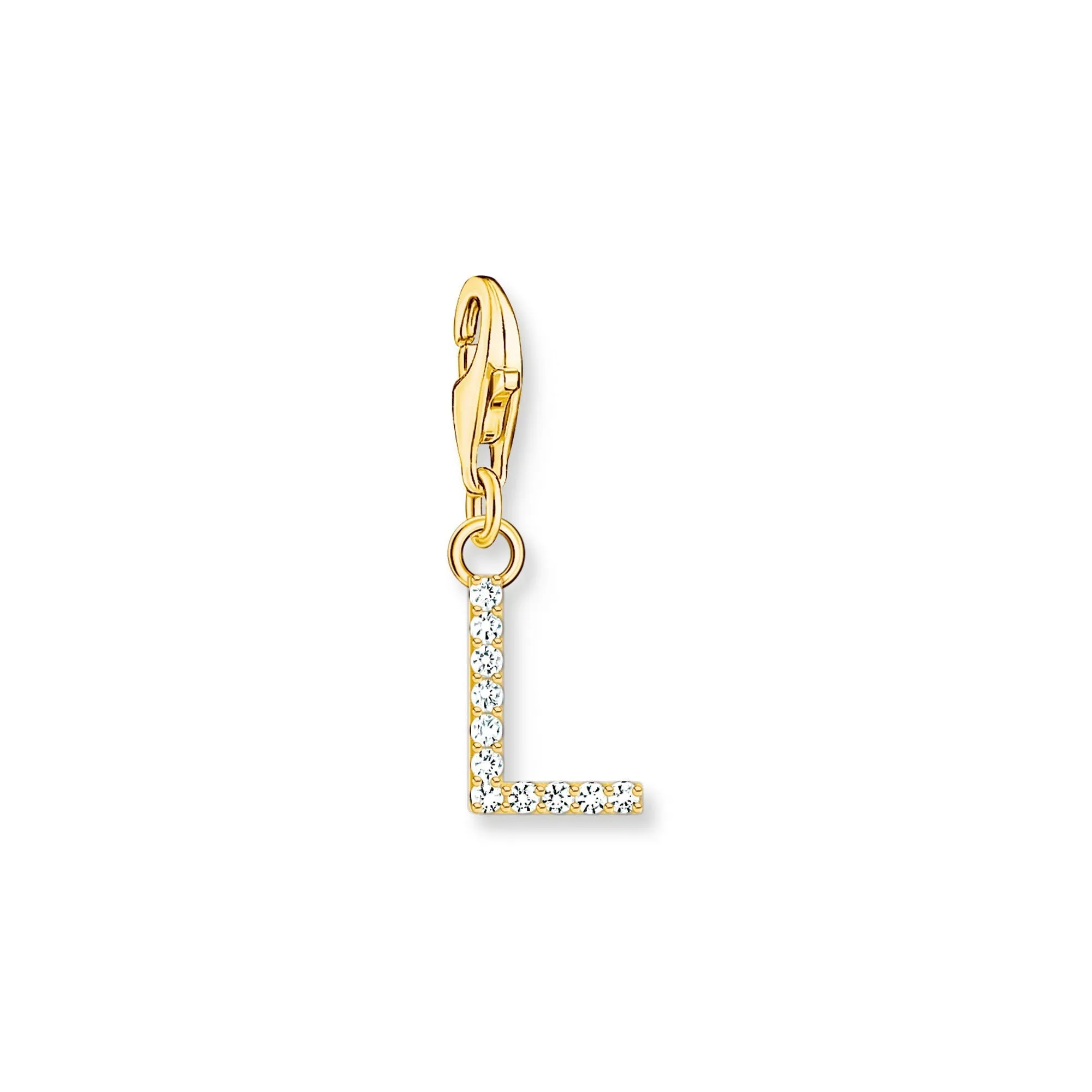 Charm pendant letter L with white stones gold plated